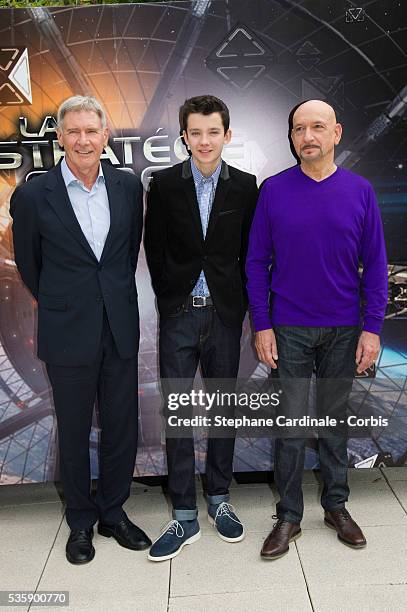 Harrison Ford, Asa Butterfield and Sir Ben Kingsley attend the 'Ender's Game' Photocall, in Paris.