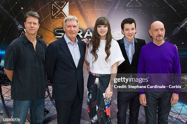 Gavin Hood, Harrison Ford, Hailee Steinfeld, Asa Butterfield and Sir Ben Kingsley attend the 'Ender's Game' Photocall, in Paris.