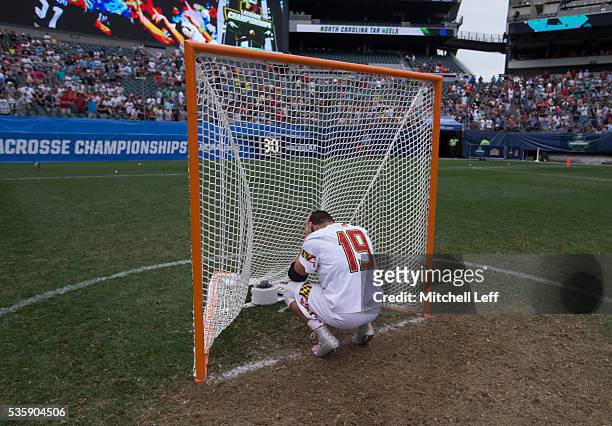 Will Bonaparte of the Maryland Terrapins reacts after the game against the North Carolina Tar Heels in the NCAA Division I Men's Lacrosse...