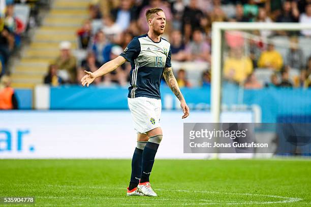 Pontus Jansson of Sweden during the international friendly match between Sweden and Slovenia May 30, 2016 in Malmo, Sweden.