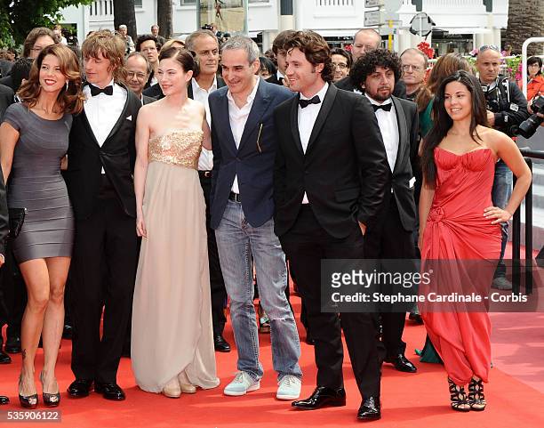 Alexander Scheer, Nora Von Waldstaetten, Olivier Assayas, Edgar Ramirez and a guest attend the 'Carlos' Premiere during the 63rd Cannes International...