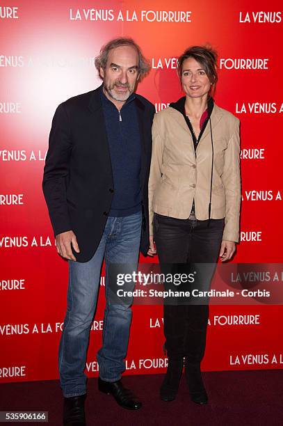 Michel Vuillermoz and Laurence Colussi attend 'La Venus A La Fourrure' Premiere at Cinema Gaumont Marignan, in Paris.