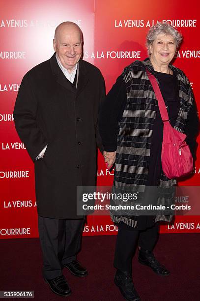 Michel Bouquet and his wife Juliette Carre attend 'La Venus A La Fourrure' Premiere at Cinema Gaumont Marignan, in Paris.