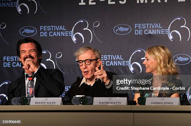 Josh Brolin, Woody Allen and Naomi Watts at the Press conference of 'You will meet a tall dark stranger' at the 63rd Cannes International Film...