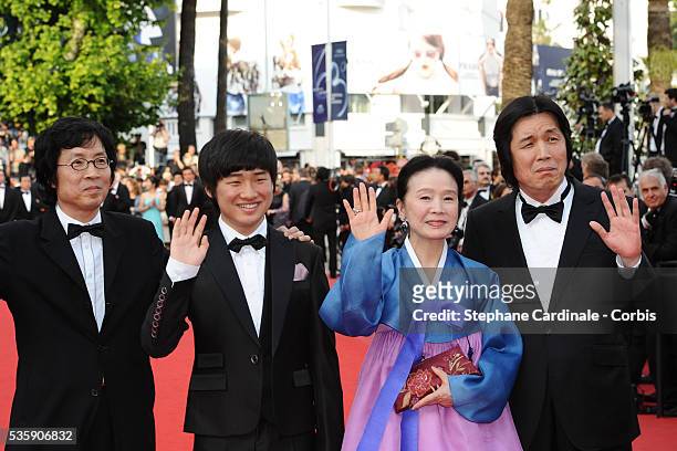 Lee Changdong, Lee David, Yun Junghee and Lee Joondong at the Premiere for 'Poetry' during the 63rd Cannes International Film Festival