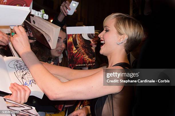 Jennifer Lawrence attends 'The Hunger Games: Catching Fire' Paris Premiere at Le Grand Rex, in Paris.