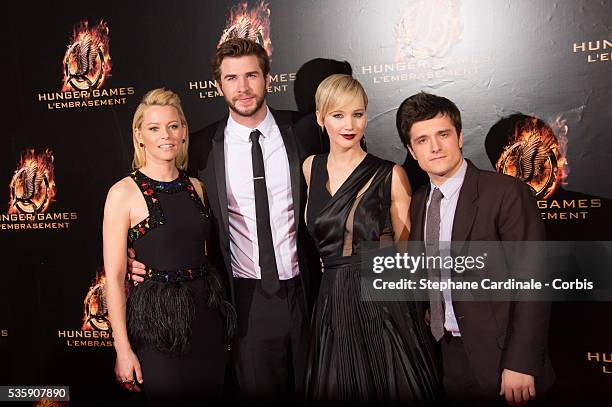 Elizabeth Banks, Liam Hemsworth, Jennifer Lawrence and Josh Hutcherson attend 'The Hunger Games: Catching Fire' Paris Premiere at Le Grand Rex, in...