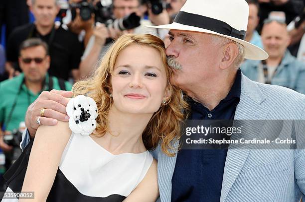 Nikita Mikhalkov and Nadezhda Mihalkova attend the 'The Exodus - Burnt By The Sun 2' Photocall during the 63rd Cannes International Film Festival.