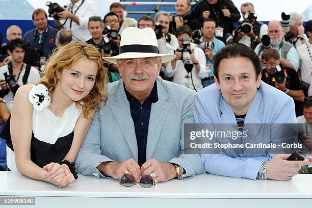 Oleg Menshiko, Nadezhda Mihalkova and Nikita Mikhalkov attend the 'The Exodus - Burnt By The Sun 2' Photocall during the 63rd Cannes International...