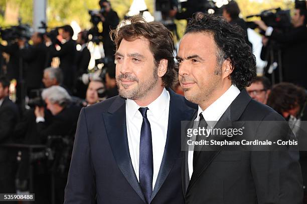 Javier Bardem and Alejandro Gonzalez Inarritu attend the premiere of 'The tree' during the 63rd Cannes International Film Festival.