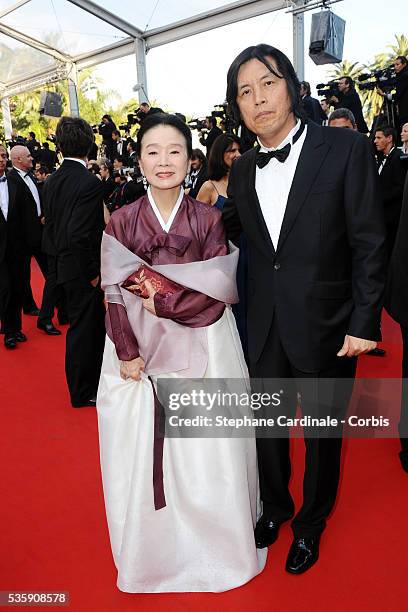 Jeong-hee Yoon and Chang-Dong Lee attend the premiere of 'The tree' during the 63rd Cannes International Film Festival.