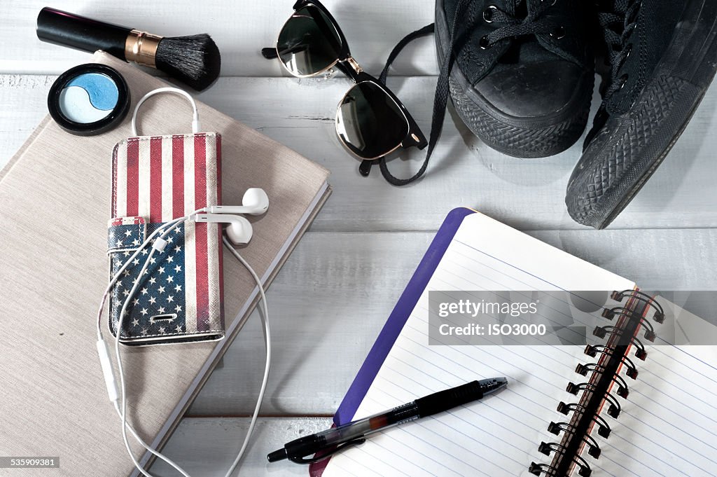 Female accessories and notebook