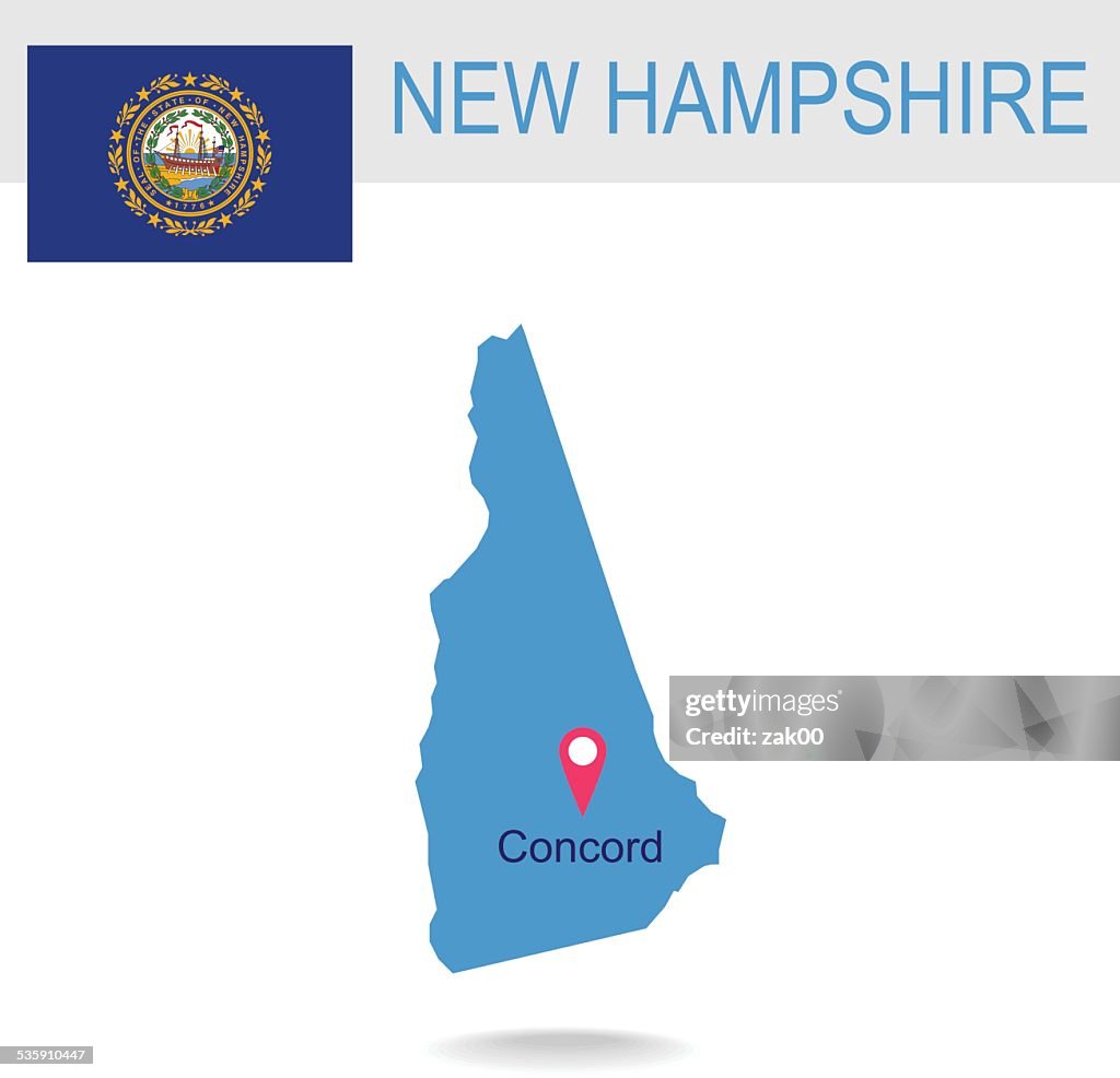 USA state Of New Hampshire's map and Flag