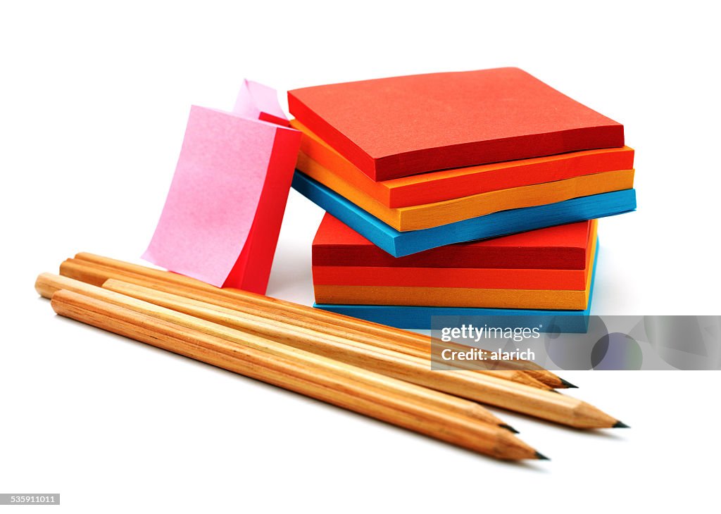 Stickers and pencils isolated on a white background