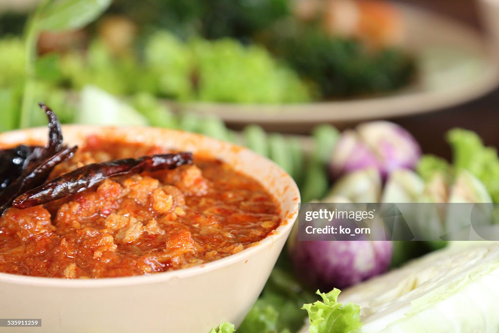 Shrimp chili paste with vegetable.