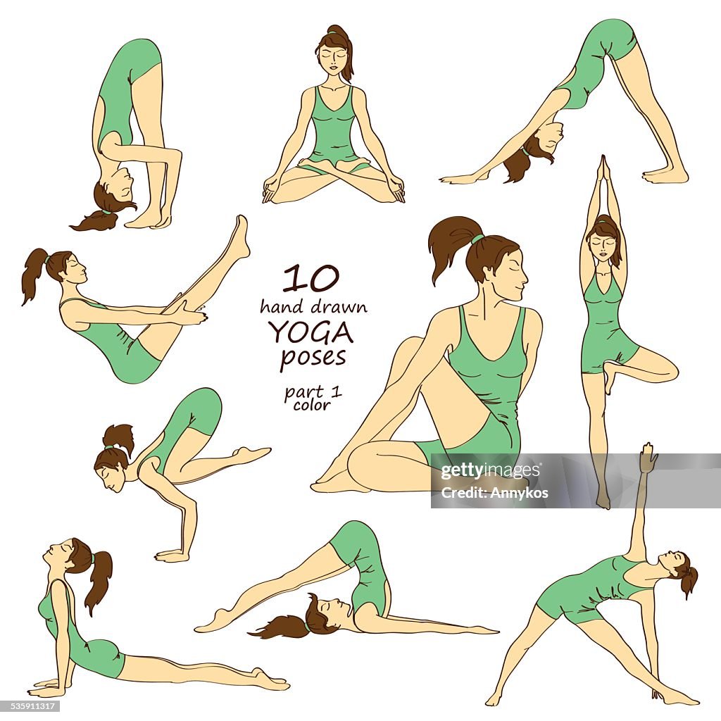 Set of isolated yoga poses