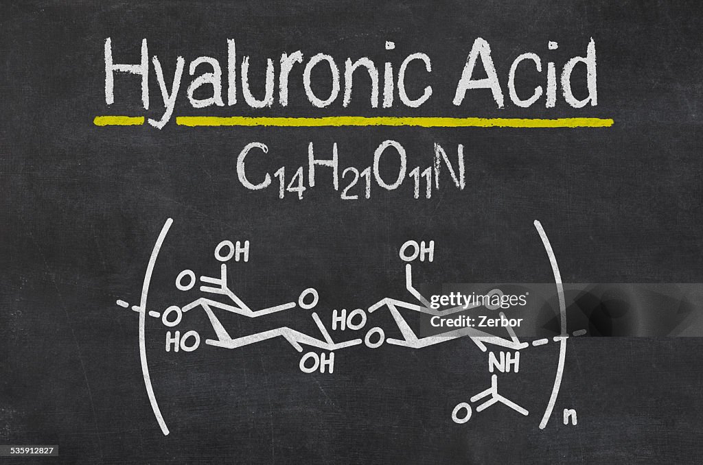 Blackboard with the chemical formula of hyaluronic acid