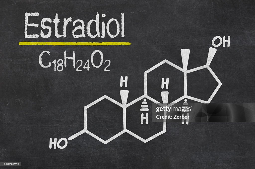 Blackboard with the chemical formula of estradiol