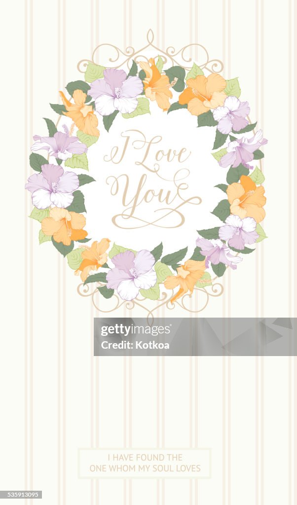 Tarjeta de boda con flores gibiscus