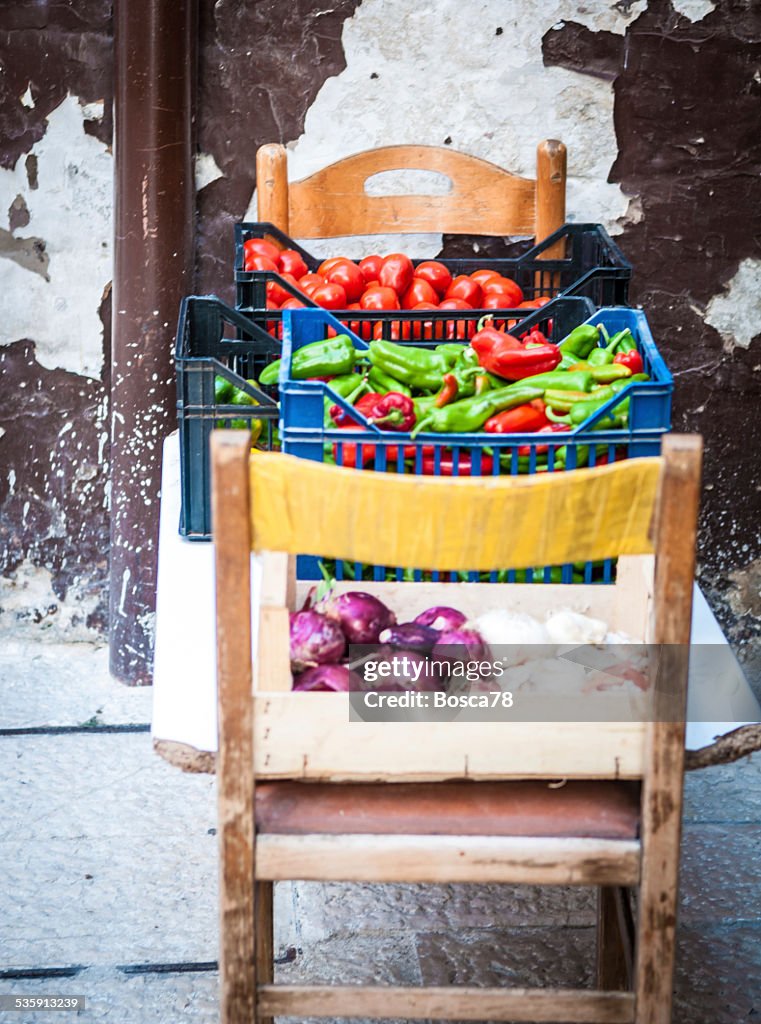 Fresh vegetables, sold in Bari old town, Apulia, Italy