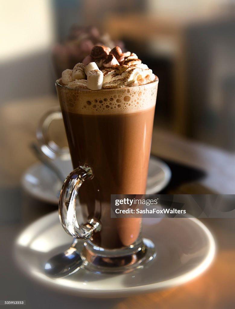Hot chocolate with marshmallows and cream