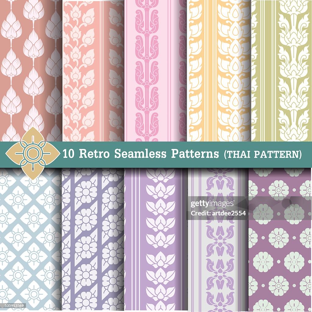 Set Retro Seamless Patterns.thai pattern