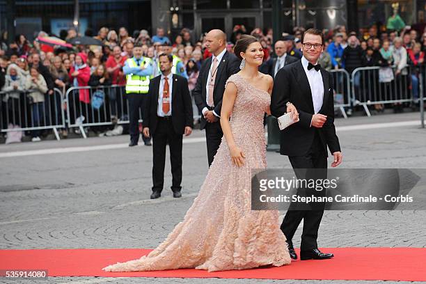 Crown Princess Victoria of Sweden and fiance Daniel Westling arrives to attend the Government Gala Performance for the Wedding of Crown Princess...