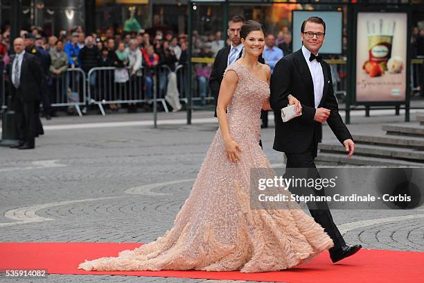 Crown Princess Victoria of Sweden and fiance Daniel Westling arrives to attend the Government Gala Performance for the Wedding of Crown Princess...