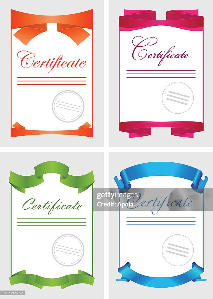 Certificate set, color icons, document template, vector illustration