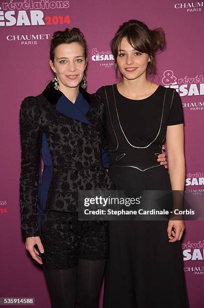 Pauline Parigot and Celine Salette attend the Chaumet's Cocktail Party for Cesar's Revelations 2014, at Salons Chaumet followed by a dinner at Hotel...