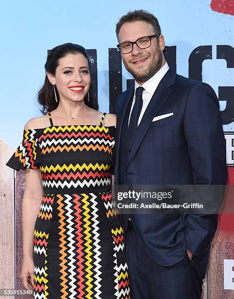 Actor Seth Rogen and Lauren Miller arrive at the premiere of Universal Pictures' 'Neighbors 2: Sorority Rising' on May 16, 2016 in Westwood,...