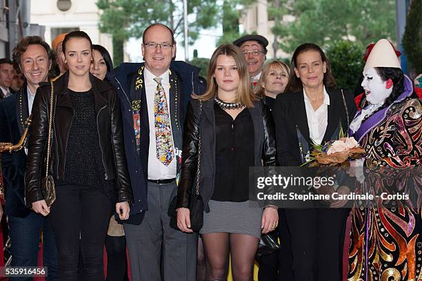 Stephane Bern, Pauline Ducruet, Prince Albert II of Monaco, Camille Gottlieb and Princess Stephanie of Monaco attend the 38th International Circus...