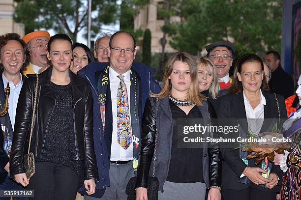 Stephane Bern, Pauline Ducruet, Prince Albert II of Monaco, Camille Gottlieb and Princess Stephanie of Monaco attend the 38th International Circus...
