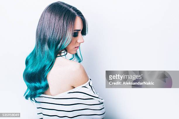 green ombre hair - hair coloring stock pictures, royalty-free photos & images