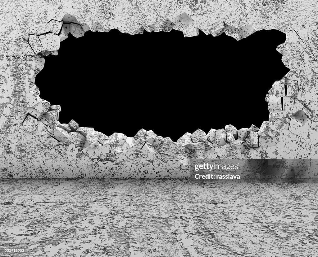 Broken Concrete Wall isolated on black background