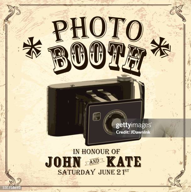 vintage photo booth design template with vintage camera antique paper - photomaton stock illustrations