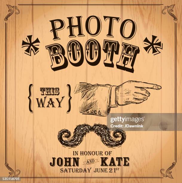 vintage photo booth design template pointing hand and mustache - photomaton stock illustrations