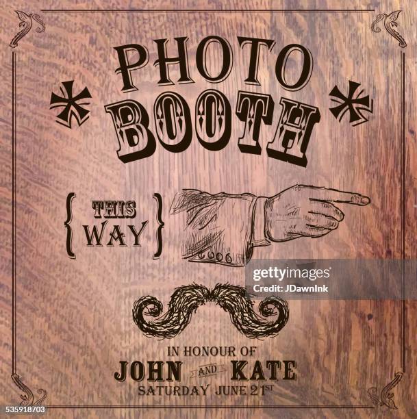 vintage photo booth design template with pointing hand - photomaton stock illustrations
