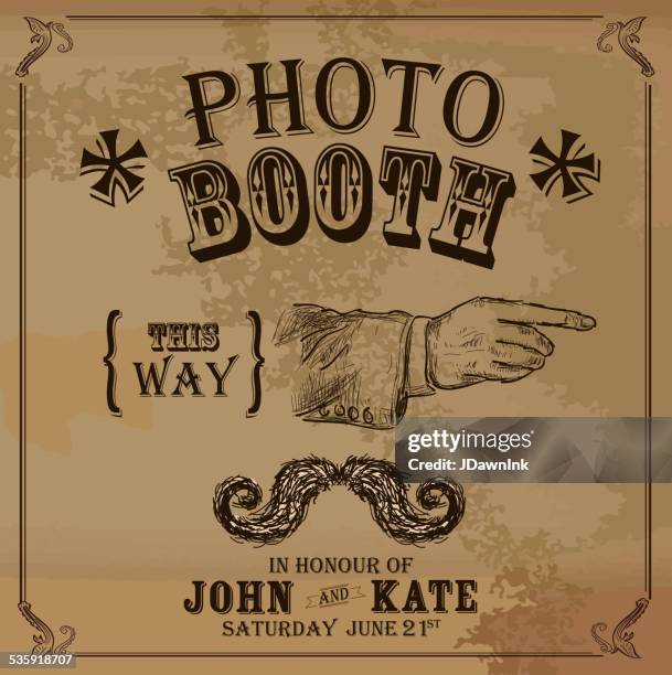 vintage photo booth design template with pointing hand - photomaton stock illustrations