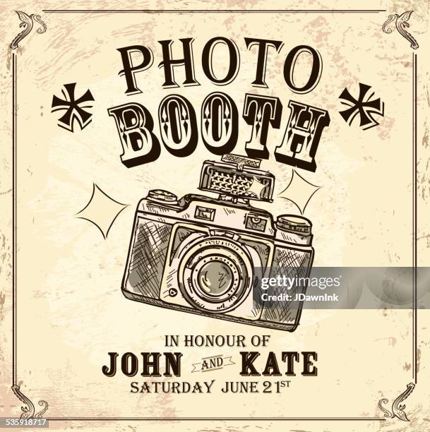 stockillustraties, clipart, cartoons en iconen met vintage photo booth design template on rough background - coin operated