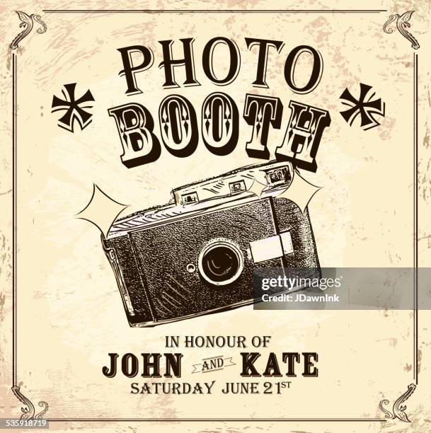 vintage photo booth design template on antique background - photomaton stock illustrations