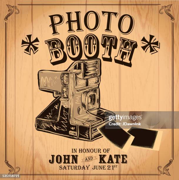 vintage photo booth design template on wood background - photomaton stock illustrations