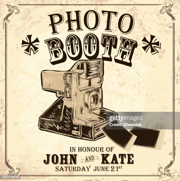 vintage photo booth design template on old background - photomaton stock illustrations