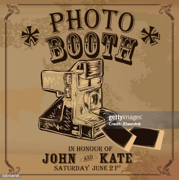 vintage photo booth design template on dark background - photomaton stock illustrations
