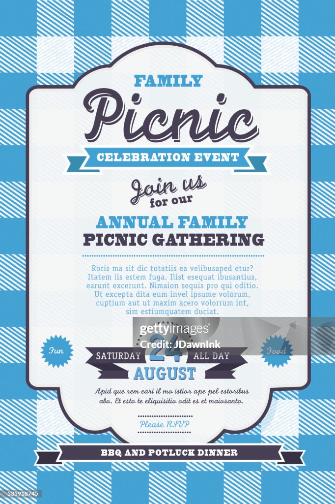 Picnic Invitation Design Template Blue And Black Lettering High-Res ...