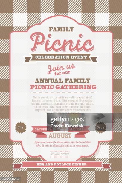 picnic invitation design template brown check background - potluck stock illustrations