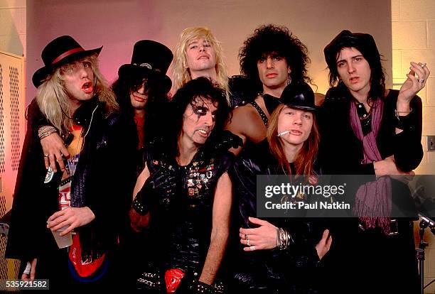 Guns and Roses with Alice Cooper and Kane Roberts of the Alice Cooper Band at the UIC Pavillion in Chicago, Illinois, August 21, 1987 .