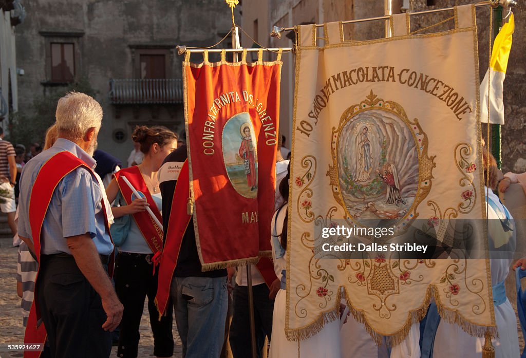 Church banners at the Festival of San Bartolomeo