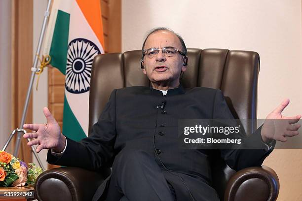 Arun Jaitley, India's Finance Minister, speaks during an interview in Tokyo, Japan, on Monday, May 30, 2016. Despite considerable" uncertainty in the...