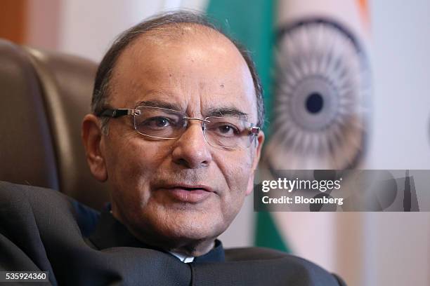 Arun Jaitley, India's Finance Minister, speaks during an interview in Tokyo, Japan, on Monday, May 30, 2016. Despite considerable" uncertainty in the...